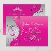 PixDezines Filigree+swirls/zilver+hete roze Kaart (Voorkant / Achterkant)