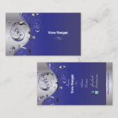 PixDezines Filigree+swirls/zilver+kobaltblauw Visitekaartje (Voorkant / Achterkant)