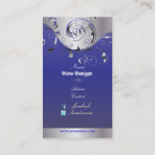 PixDezines Filigree+swirls/zilver+kobaltblauw Visitekaartje (Achterkant)