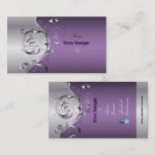PixDezines Filigree+swirls/zilver+lavender blauw Visitekaartje (Voorkant / Achterkant)