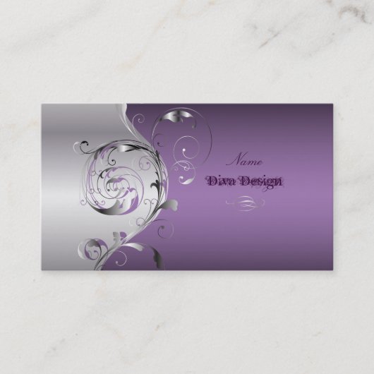 PixDezines Filigree+swirls/zilver+lavender blauw Visitekaartje (Voorkant)