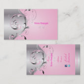 PixDezines Filigree+swirls/zilver+posh roze Visitekaartje (Voorkant / Achterkant)