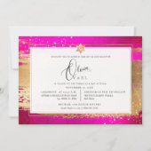 PixDezines FLASHY PINK GOLD BRUSHSTROKE Mitzvah Kaart (Voorkant)