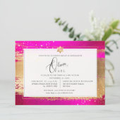 PixDezines FLASHY PINK GOLD BRUSHSTROKE Mitzvah Kaart (Staand voorkant)