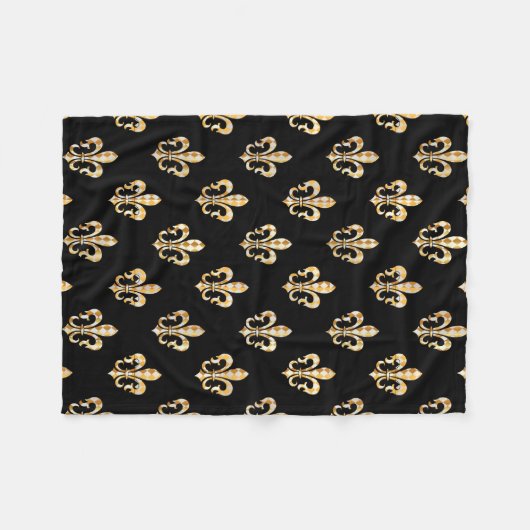 PixDezines fleur de lis/black/gold Fleece Deken (Voorkant (Horizontaal))