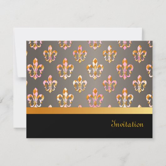 PixDezines Fleur de Lis/black + gold+posh pink Kaart (Voorkant)
