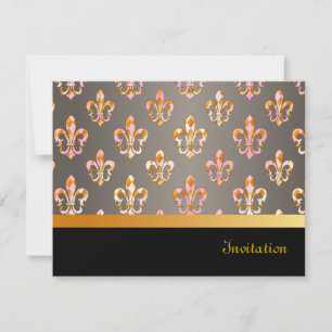PixDezines Fleur de Lis/black + gold+posh pink Kaart