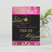 PixDezines Flora Damask, Bat Mitzvah Kaart (Staand voorkant)