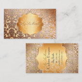 PixDezines FLORA DAMASK FAUX COPPER+PARCHMENT Visitekaartje (Voorkant / Achterkant)