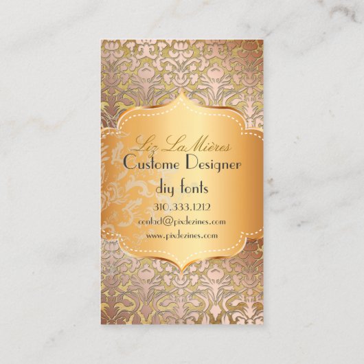 PixDezines FLORA DAMASK FAUX COPPER+PARCHMENT Visitekaartje (Achterkant)