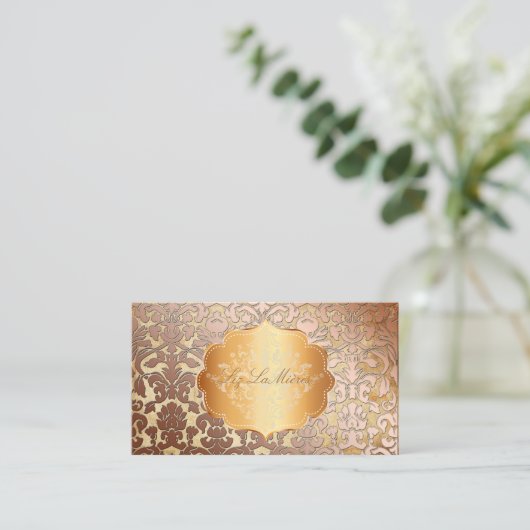 PixDezines FLORA DAMASK FAUX COPPER+PARCHMENT Visitekaartje (Staand voorkant)