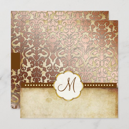 PixDezines Flora Damask Monogram Kaart (Voorkant / Achterkant)
