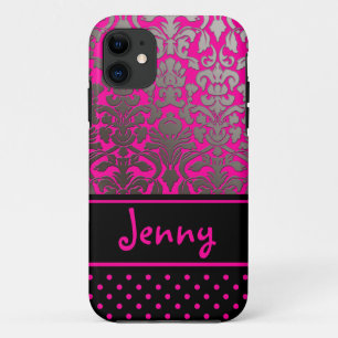 PixDezines Flora Damask/Pink+Black/DIY kleur iPhone 11 Hoesje