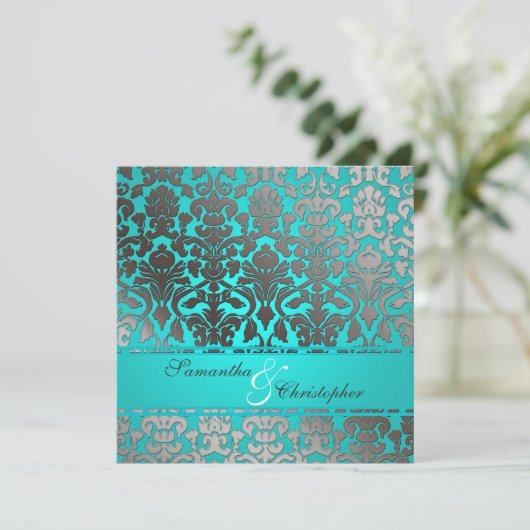 PixDezines Flora Damask Wedding Invitations Kaart (Staand voorkant)