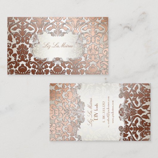 PixDezines flora damast/faux koper Visitekaartje (Voorkant / Achterkant)