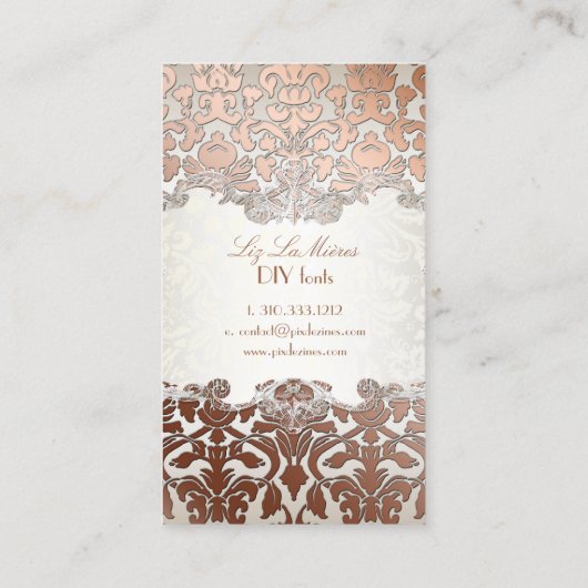PixDezines flora damast/faux koper Visitekaartje (Achterkant)