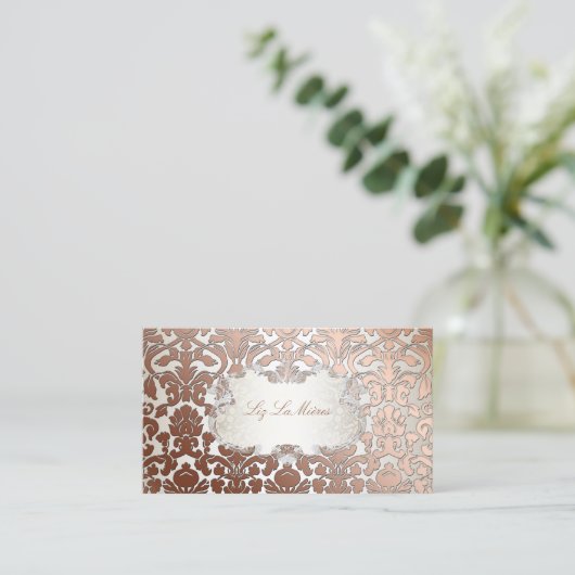 PixDezines flora damast/faux koper Visitekaartje (Staand voorkant)