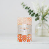 PixDezines flora damast/sinaasappel Visitekaartje (Staand voorkant)