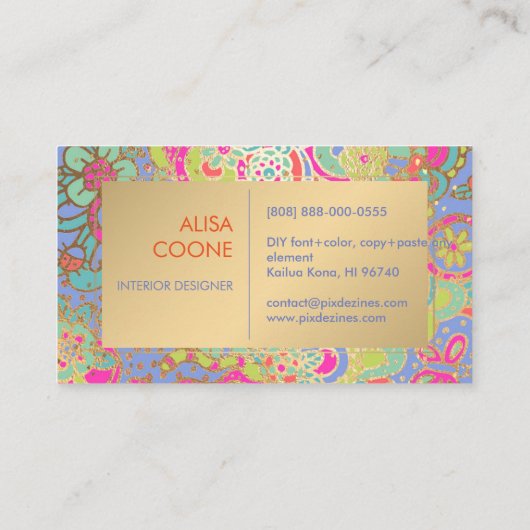 PixDezines Floral Boho Visitekaartje (Achterkant)