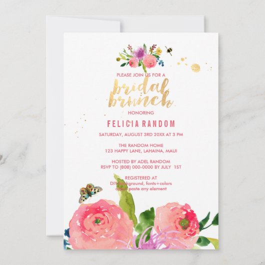 PixDezines Floral Bruids Brunch/DIY Achtergrond Kaart (Achterkant)