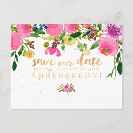 PixDezines floral/save the date/photo Aankondigingskaart (Voorkant)