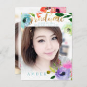 PixDezines Floral Waterverf Afstuderen foto Aankondigingskaart (Voorkant / Achterkant)