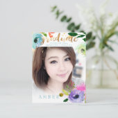PixDezines Floral Waterverf Afstuderen foto Aankondigingskaart (Staand voorkant)