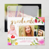 PixDezines Floral Waterverf Afstuderen foto's Aankondigingskaart (Voorkant / Achterkant)