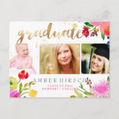 PixDezines Floral Waterverf Afstuderen foto's Aankondigingskaart (Voorkant)