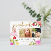 PixDezines Floral Waterverf Afstuderen foto's Aankondigingskaart (Staand voorkant)