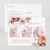 PixDezines Floral Waterverf Baby Girl Aankondigingskaart (Voorkant / Achterkant)