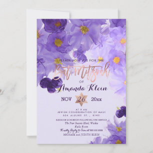 PixDezines Floral Waterverf Bat Mitzvah Kaart