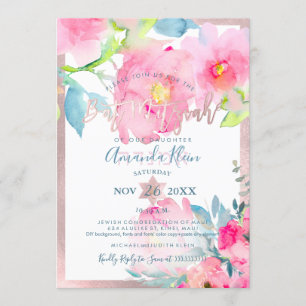 PixDezines Floral Waterverf Bat Mitzvah Kaart