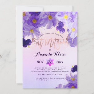 PixDezines Floral Waterverf Bat Mitzvah Kaart