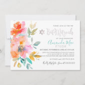 PixDezines Floral Waterverf Bat Mitzvah, Sinaasapp Kaart (Voorkant)