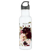 PixDezines Floral Waterverf Blush Bourgogne Rozen Waterfles (Voorkant)
