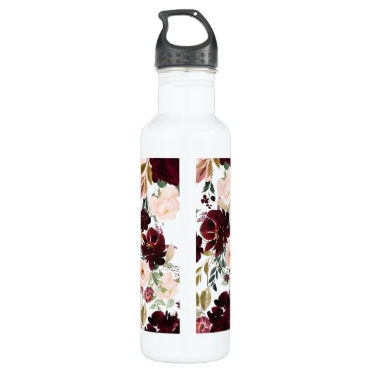 PixDezines Floral Waterverf Blush Bourgogne Rozen Waterfles (Achterkant)