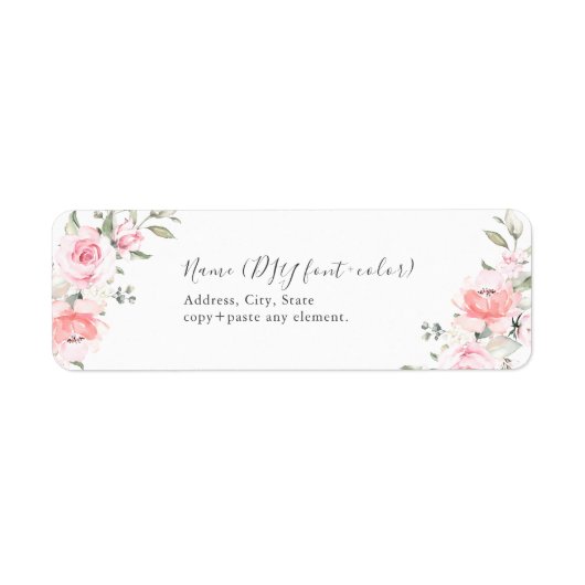 PixDezines Floral Waterverf, Blush Rozen Label (Voorkant)