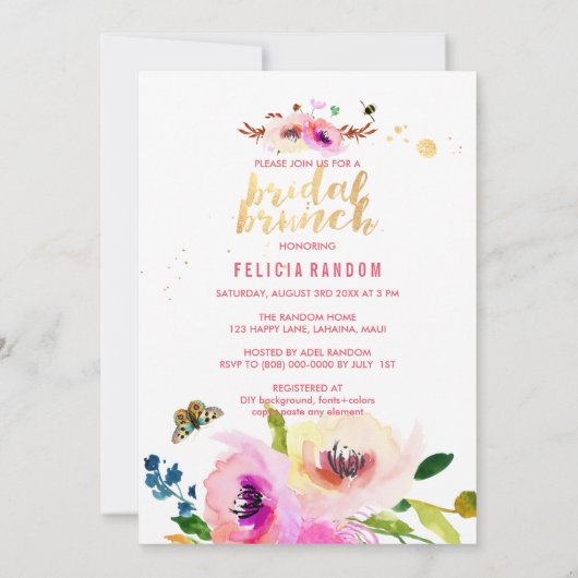 PixDezines Floral Waterverf Bruidsbrunch/DIY Kaart (Achterkant)
