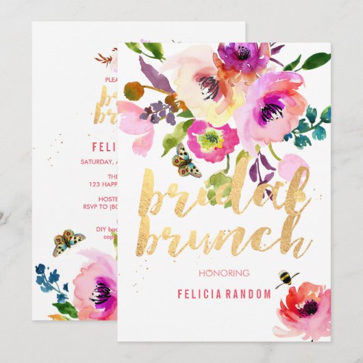 PixDezines Floral Waterverf Bruidsbrunch/DIY Kaart (Voorkant / Achterkant)