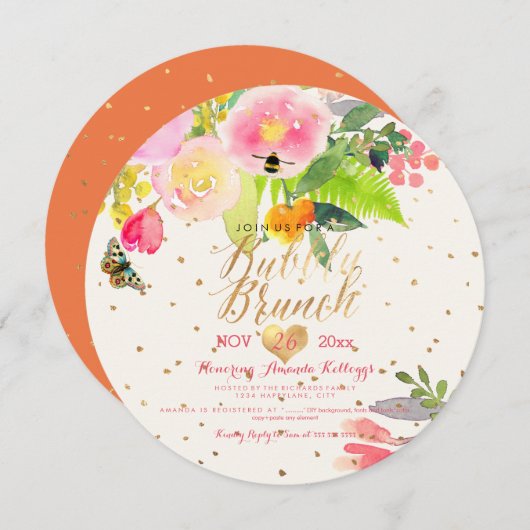 PixDezines Floral Waterverf Brunch+Bubbly Kaart (Voorkant / Achterkant)