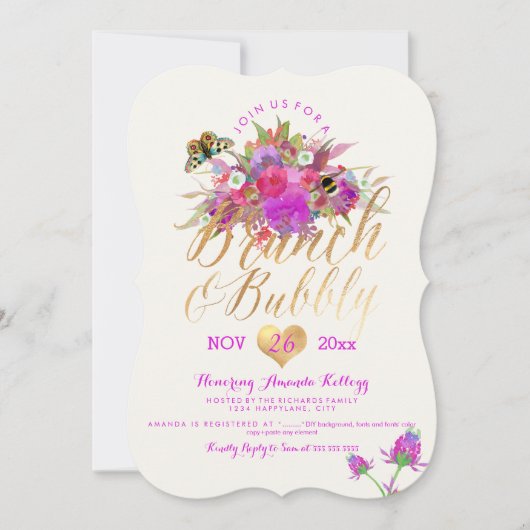 PixDezines Floral Waterverf Brunch+Bubbly Kaart (Voorkant)