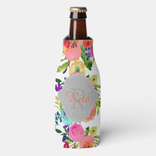 PixDezines Floral Waterverf/DIY achtergrond Flesjeskoeler (Fles Voorkant)