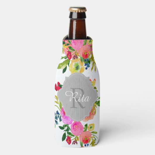 PixDezines Floral Waterverf/DIY achtergrond Flesjeskoeler (Fles Voorkant)