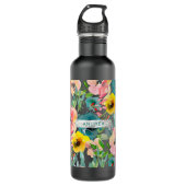 PixDezines Floral Waterverf Donkerkleurig Blauwgro Waterfles (Voorkant)