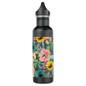 PixDezines Floral Waterverf Donkerkleurig Blauwgro Waterfles (Links)
