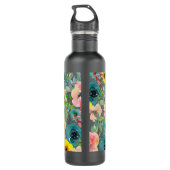 PixDezines Floral Waterverf Donkerkleurig Blauwgro Waterfles (Achterkant)