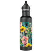 PixDezines Floral Waterverf Donkerkleurig Blauwgro Waterfles (Rechts)