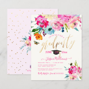 PixDezines Floral Waterverf Graduation Party Kaart