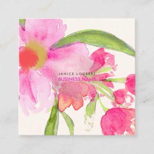 PixDezines Floral Waterverf/May Flower Vierkante Visitekaartje (Voorkant)